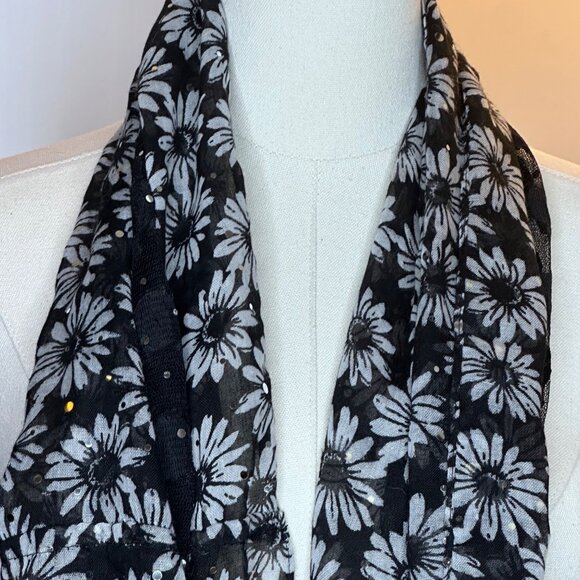 Lace Daisy Whimsigoth Black Sparkle Floral Sheer Infinity Scarf Y2K 90s Fairy - Picture 3 of 9
